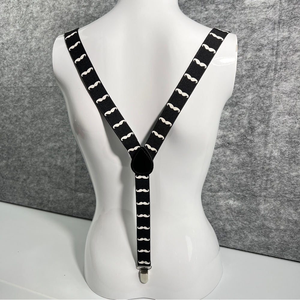 “I Moustache You” Suspenders “Y” Style Swag 1” Wide Clip-On Fun Unisex Stretch